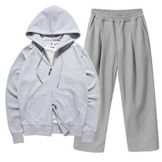 엠씨티 문컬렉션 베이직 스웨트 쭈리 투웨이 후드집업 + 와이드 팬츠 세트 남여공용