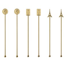 까사베니 스텐 칵테일 하이볼 홈텐딩 머들러 원형 2p + 사각 2p + 에펠 2p 세트, 골드, 1세트