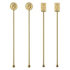 까사베니 스텐 칵테일 하이볼 홈텐딩 머들러 원형 2p + 사각 2p 세트, 골드, 1세트