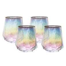 KALDIN 居家咖啡館 極光全息玻璃杯 560ml 金邊 基本款, 4個