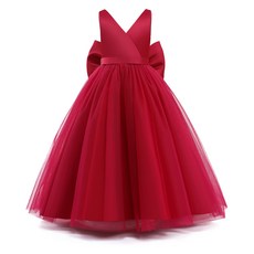 Bebemonstory 女童V領緞面長版洋裝