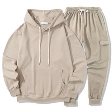 ILLUSO 男款柔軟連帽T恤 + 工裝束口褲運動服上下套裝