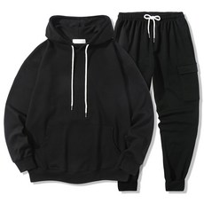 일루소 남성용 소프트 후드 티셔츠 + 카고 조거 바지 트레이닝복 상하의 세트