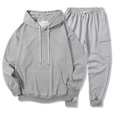 일루소 남성용 소프트 후드 티셔츠 + 카고 조거 바지 트레이닝복 상하의 세트