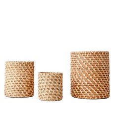 MARKET B SILON 手工圓形收納盒 3件組, 自然色, 1套