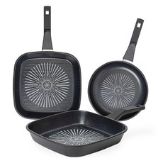 인터쿡 클래식 후라이팬 세트 3개, 블랙, 사각팬 27cm(2P) + 후라이팬 24cm(1P), 1세트