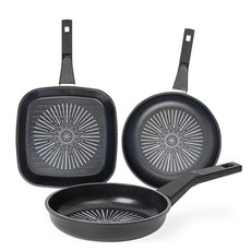 인터쿡 클래식 후라이팬 세트 3개, 블랙, 사각팬 27cm(1P) + 후라이팬 24cm(2P), 1세트