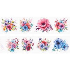 올리브파티 꽃의바다 플라워 빈티지 감성 다꾸 롤스티커 디자인 마테 세트, 레인보우, 2세트