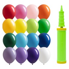 Joy Balloon 彩虹氣球 25cm 100入 + 手動打氣筒組合, 1套, 隨機出貨(氣球) + 萊姆綠(手動打氣筒)