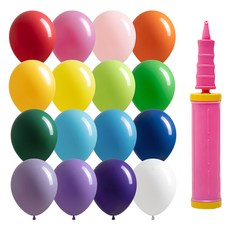 Joy Balloon Joy Balloon 彩虹氣球 30cm 100入 + 手動打氣筒組合, 1套, 氣球(隨機出貨) + 手動打氣筒(粉色)