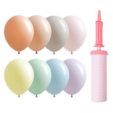 joyparty 粉彩氣球 25cm 100入 + 手動打氣筒組合, 1套, 氣球(隨機出貨), 手動打氣筒(馬卡龍粉色)