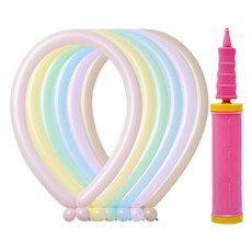 Joy Balloon 260 粉彩氣球 100入 + 手動打氣筒組合, 隨機出貨(氣球), 粉紅色(手動打氣筒), 1套