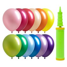 Joy Balloon 珠光氣球 30cm 100入 + 手動打氣筒組合, 1套, 氣球(隨機出貨), 手動打氣筒(萊姆綠)