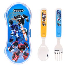 LiLFANT Tobot 機器戰士 雙色可愛湯匙叉子收納盒組, 盒子+叉子+湯匙, 混色, 1套