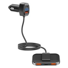 River Fox 車用點菸器前後座5孔超高速多孔充電器, SC02, 黑色