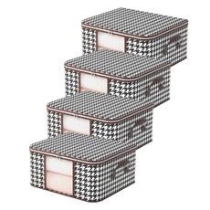 千鳥格紋收納箱 衣物整理箱, 單一顏色, 40 x 60 x 30 cm, 4個