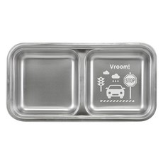 呠呠車不鏽鋼2格加深分隔餐盤, 銀色, 1個, 單品