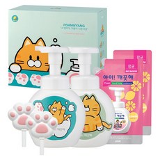 Lion 洗手慕斯 貓掌泡泡版 B款 檸檬香250ml 2瓶 + 補充包200ml 2包 + 貓掌泡泡壓頭 2個 + 貼紙 2張, 250ml, 1組