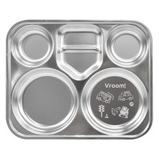 噗噗車不鏽鋼基本餐盤, 銀色, 1個, 單品