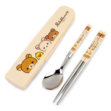 輕鬆熊新款纖薄餐具盒套裝, 湯匙 + 筷子 + 餐具盒, 象牙白, 1個