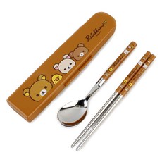 拉拉熊 New Slim 輕巧餐具盒組, 湯匙 + 筷子 + 餐具盒, 棕色, 1套