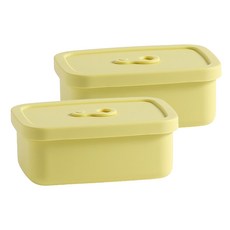 蒸氣孔長方形矽膠密封保鮮盒 黃色 M 350ml, 2個, 單品