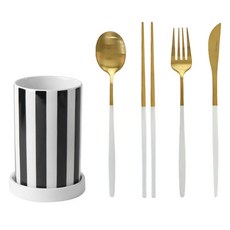 프렐류드 다비데 1인 커트러리+수저통 1구 세트, 화이트 + 골드(커트러리), 블랙(수저통), 6종, 1세트