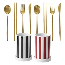 프렐류드 다비데 2인 커트러리+수저통 2구 세트, 골드(커트러리), 블랙, 레드(수저통), 12종, 1세트