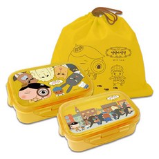 LE BARN 屁屁偵探孩童雙層野餐便當盒+袋子套組, 混色, 1組