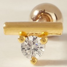 쥬넬 여성용 14K 미니 실린더 큐빅 포인트 피어싱