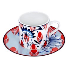Meissen 拼貼綻放羽毛濃縮咖啡杯 + 杯盤組, 單一顏色, 1套