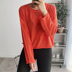 뜨개진 여성용 루즈핏 부클 말림 크롭 니트 하베스라운드