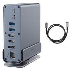 MoBiQ 15埠 USB-C 多功能擴充底座 EM-150P+Thunderbolt傳輸線 4條組, 灰色, 1個