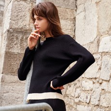 데일리라운지 여성용 컬러 콤비 골지니트