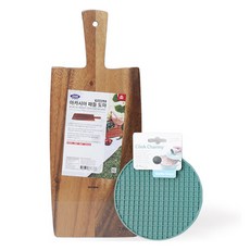 Zeus 相思木槳形砧板 + Anjo 矽膠鍋墊 小尺寸套組, 混合色, 1套