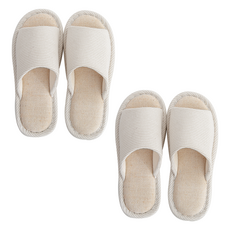 EVER HOUSE 基本款亞麻條紋室內拖鞋, 象牙白, 2個