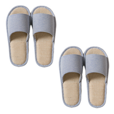 EVER HOUSE 基本款亞麻條紋室內拖鞋, 淺藍色, 2個