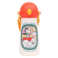 LiLFANT 兒童背帶不鏽鋼彈蓋水壺, 史努比, 460ml, 1個