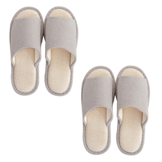 EVER HOUSE 基本款亞麻條紋室內拖鞋, 棕色, 2個