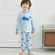 Maykids 男童款鯨魚印花30支棉單面布9分袖家居套裝