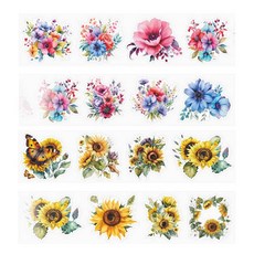 OLIVEPARTY 花之海 復古感性花朵手帳裝飾防水捲筒貼紙設計紙膠帶套組, 2套, 彩虹, 黃色