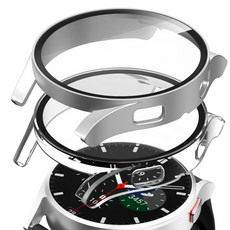 GOOSPERY Galaxy Watch全覆蓋鋼化玻璃硬殼2件組, 銀色, 透明, 1套