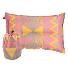 슴스다 휴대용 부드러운 방수 에어베개, 핑크 + 옐로우, 1개