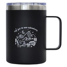 키친유 캠핑 스케치 이중 스텐 머그컵 500ml, 블랙, 1개