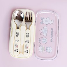 HouseTip Hakeez 幼兒用不鏽鋼湯匙叉子組, 白色, 湯匙 + 叉子 + 收納盒, 1套