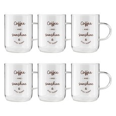 로코리빙 레터링 내열 글라스 머그 300ml, 브라운, 6개