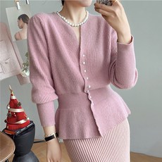 페이퍼먼츠 여성용 오픈넥 세로 골지 슬림핏 플레어 가디건 22943