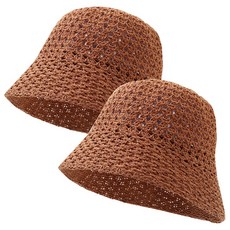 女性夏季高爾夫漁夫帽 針織盆帽, 駝色, 駝色, 2個