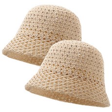 QSsports 女款夏季高爾夫漁夫帽 針織盆帽, 米色, 米色, 2個