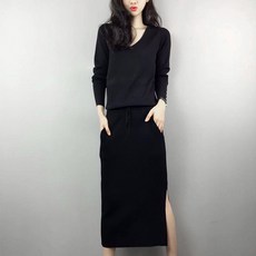 구디프 여성용 하이웨이 브이넥 니트 미디 원피스 빅사이즈 포함